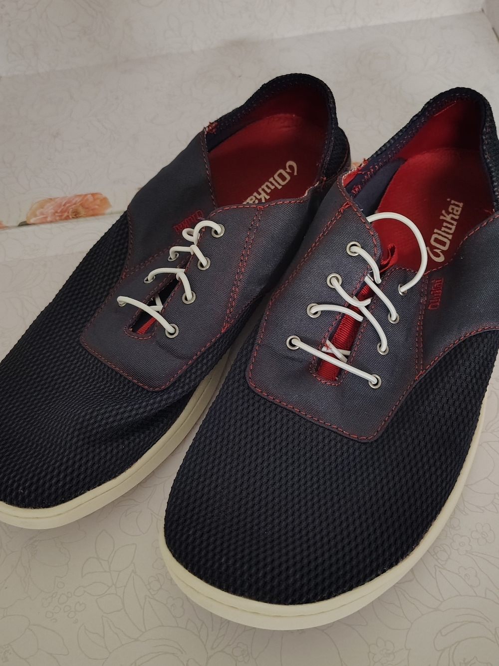 OluKai Men's Navy Sneakers with Red Accents